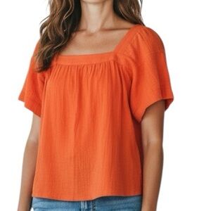 NWOT MADEWELL Short Sleeve Square Neck Button Back Flowy Top Size Small